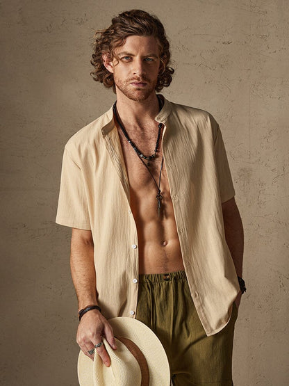 Camisa clásica de algodón y lino