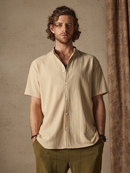 Camisa clásica de algodón y lino