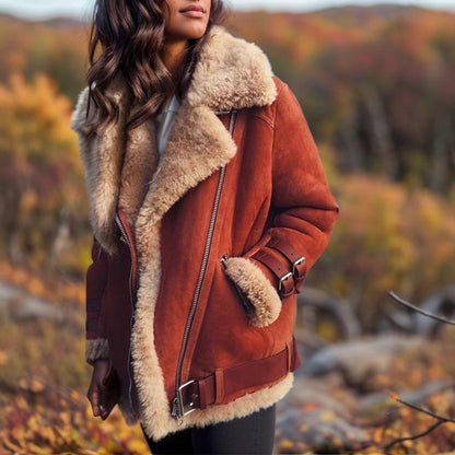 Chaqueta para mujer de corte holgado con cuello y longitud media