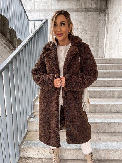 Abrigo largo para mujer oversize con cuello y botones