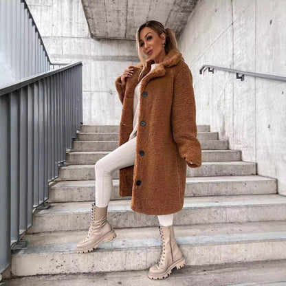 Abrigo largo para mujer oversize con cuello y botones