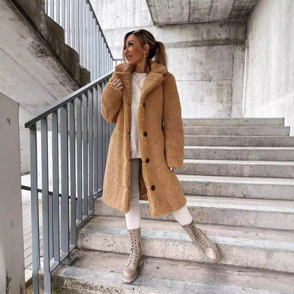 Abrigo largo para mujer oversize con cuello y botones