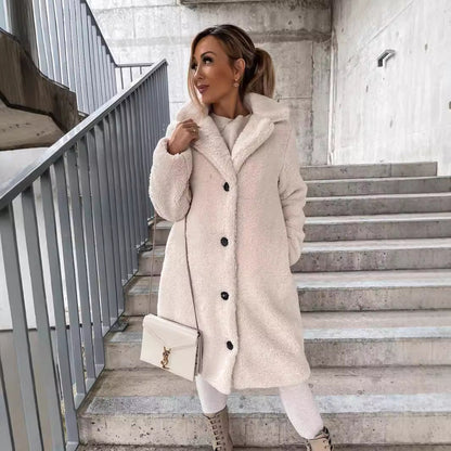 Abrigo largo para mujer oversize con cuello y botones