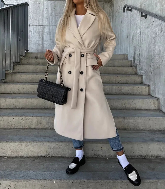 Gabardina clásica larga para mujer con mangas largas