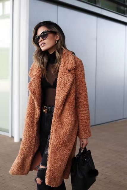 Abrigo de invierno para mujer estilo teddy, cálido y suave.