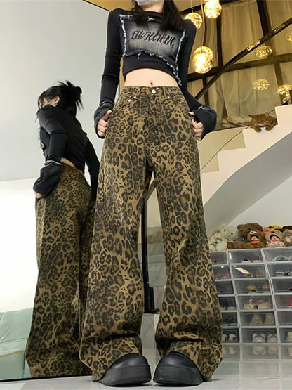Jeans con Estampado de Leopardo