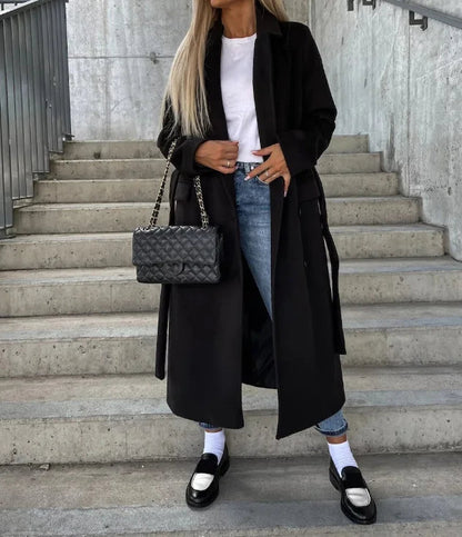 Gabardina clásica larga para mujer con mangas largas