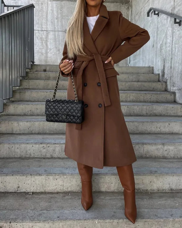 Gabardina clásica larga para mujer con mangas largas