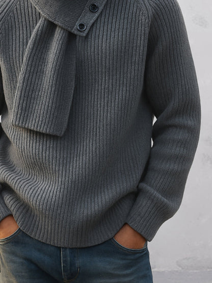 Conjunto minimalista de suéter de cuello redondo y bufanda