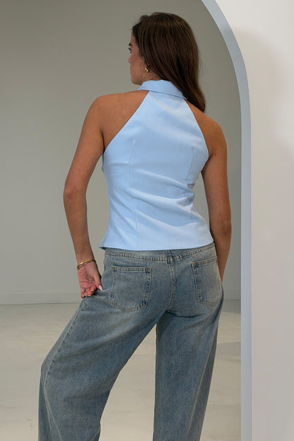 Andy Chaleco azul con cuello tipo racer