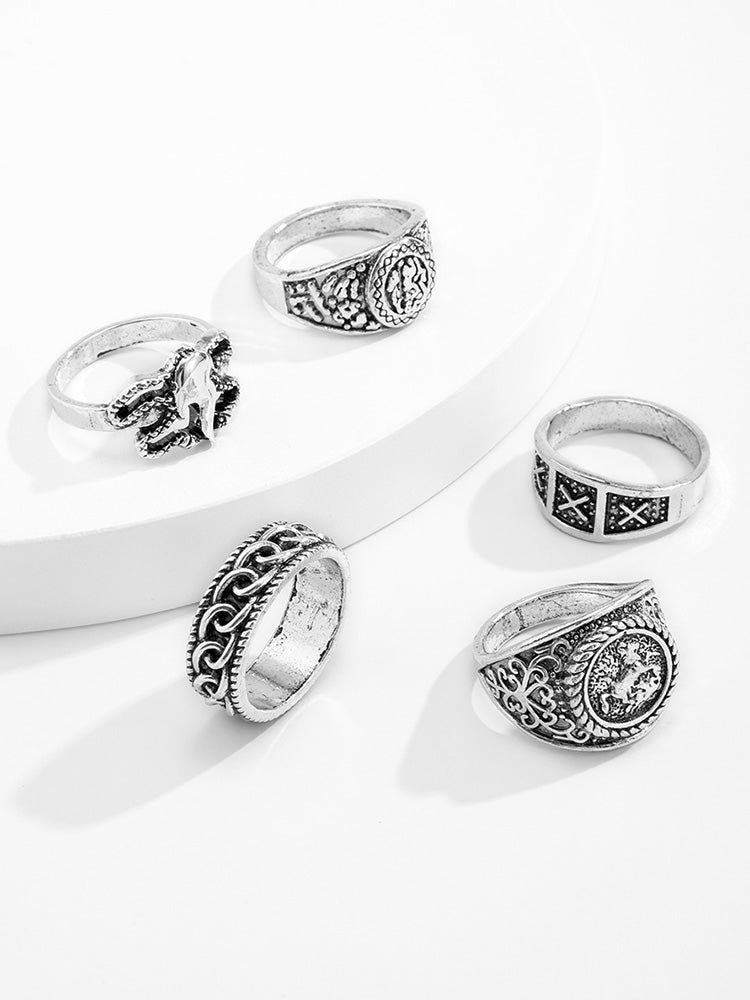 Conjunto 5 anillos con diseño totem