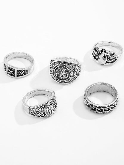 Conjunto 5 anillos con diseño totem