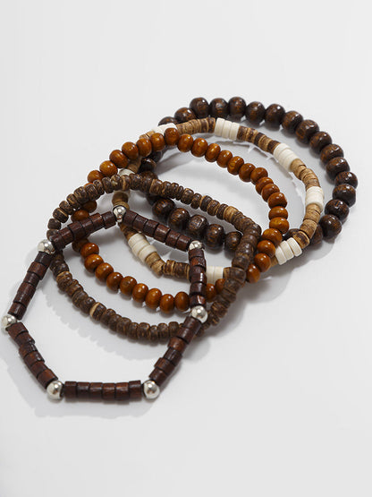 Set de 5 pulseras de madera retro