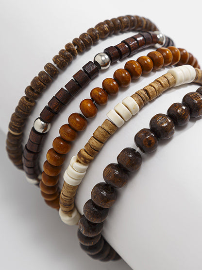 Set de 5 pulseras de madera retro