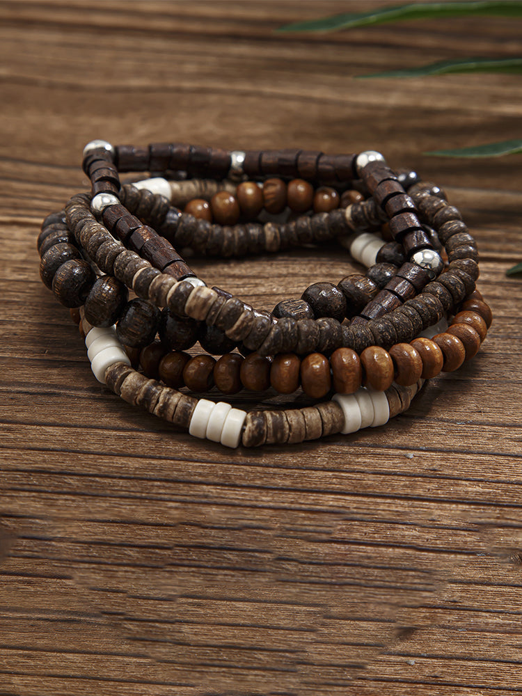 Set de 5 pulseras de madera retro