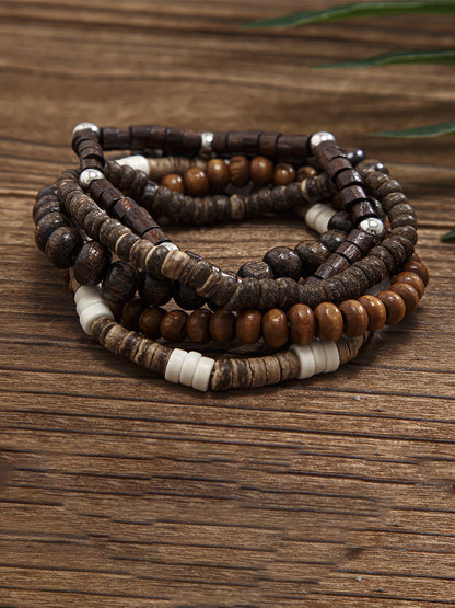Set de 5 pulseras de madera retro