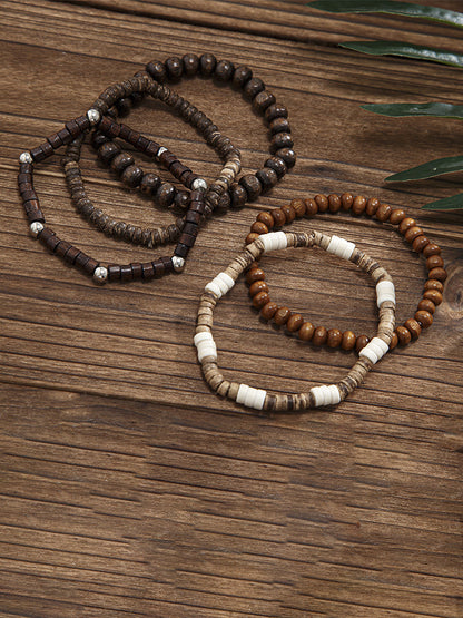 Set de 5 pulseras de madera retro