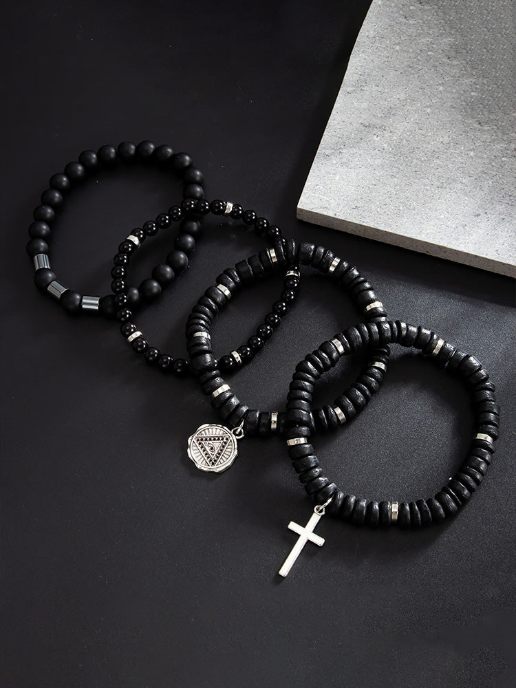 Set de 4 pulseras  de cuentas con cruz