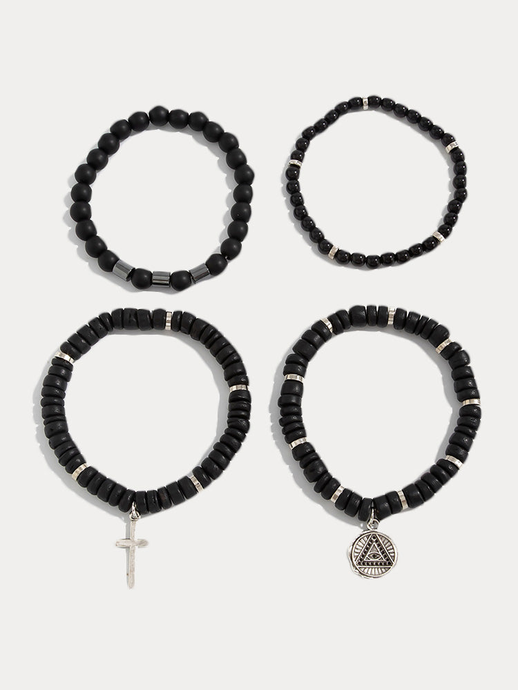 Set de 4 pulseras  de cuentas con cruz