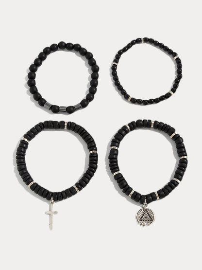 Set de 4 pulseras  de cuentas con cruz