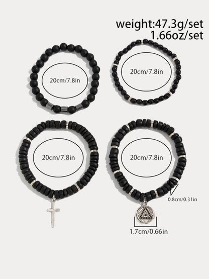 Set de 4 pulseras  de cuentas con cruz