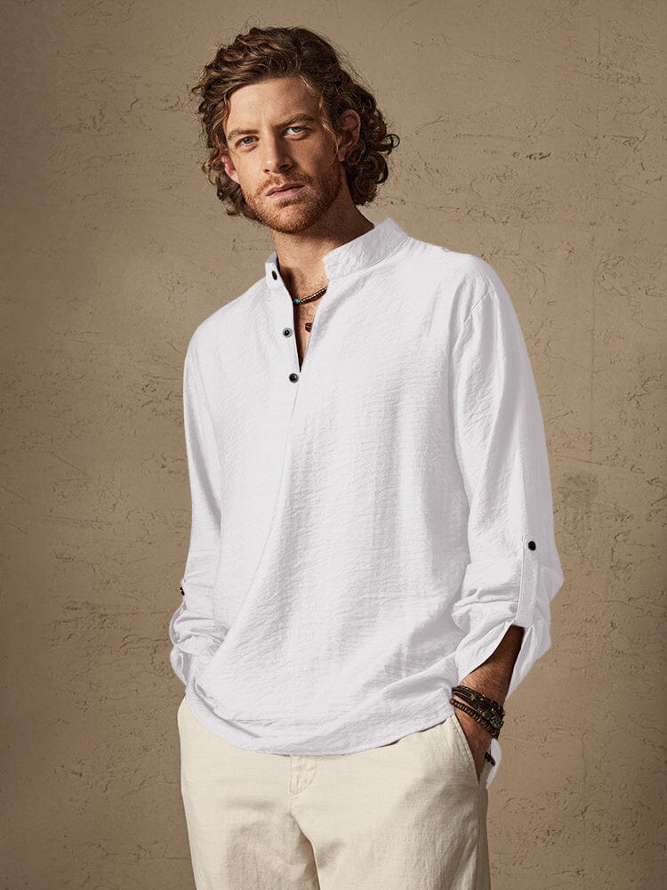 Camisa de playa de lino de manga larga