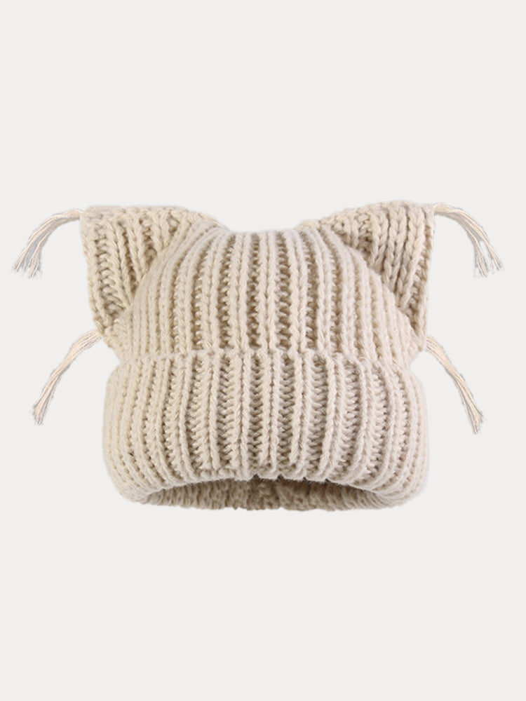 Gorro de punto único con orejas de gato