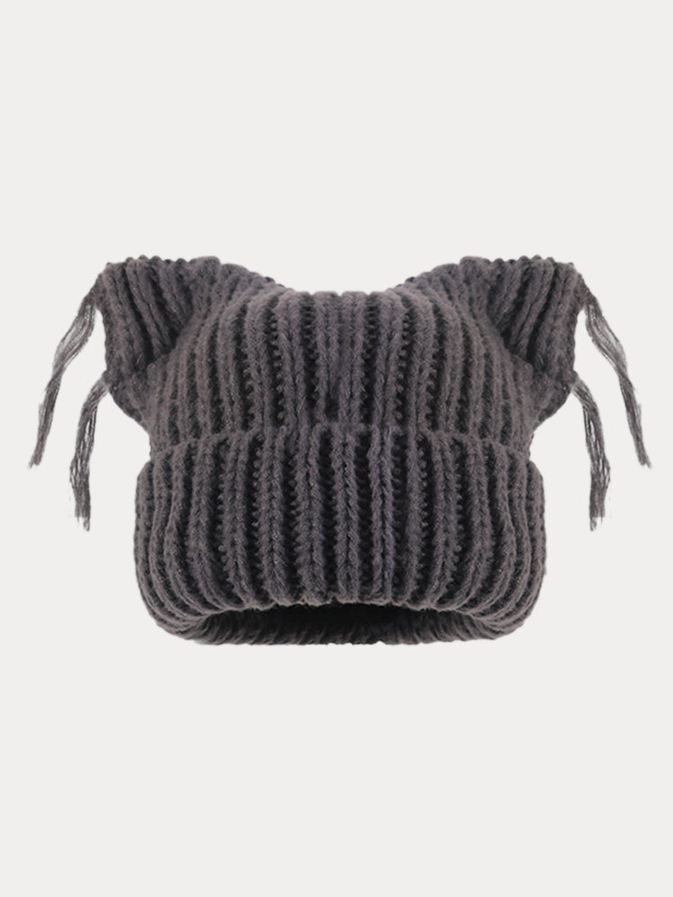 Gorro de punto único con orejas de gato