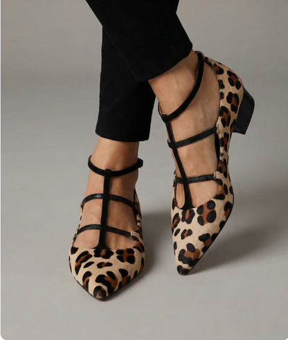 Bridget - Zapatos de tacón con correa estampada de leopardo