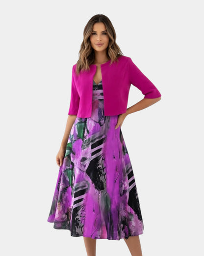 Stacy | Vestido midi fluido estampado con chaqueta a juego