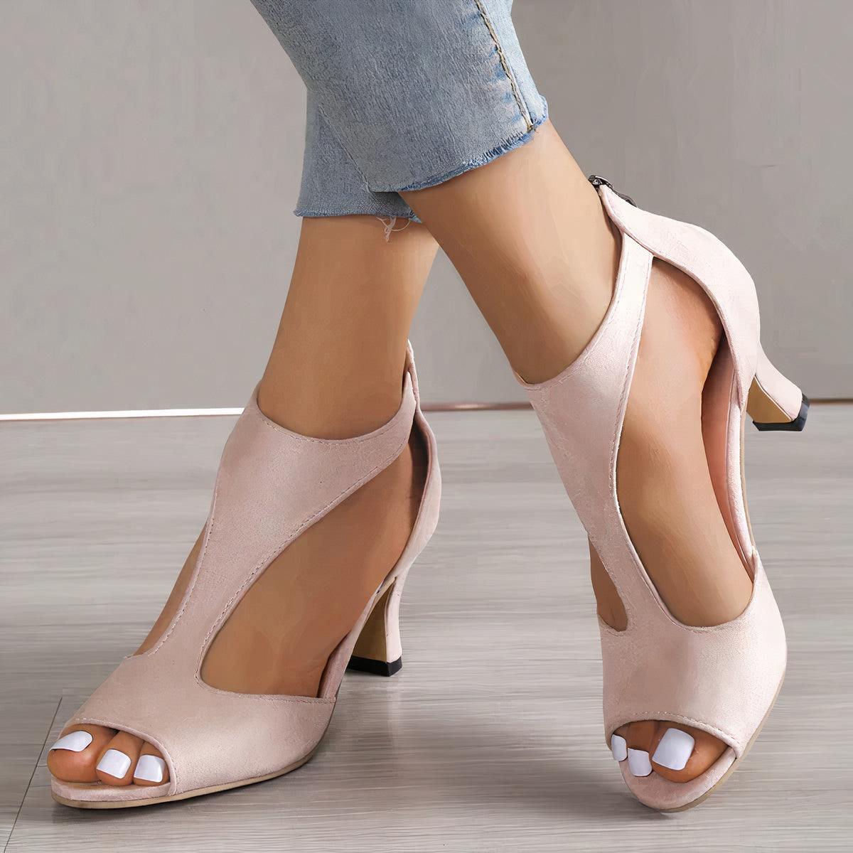 Annika | Tacones Altos para Damas con Punta Abierta y Cierre en la Parte Posterior