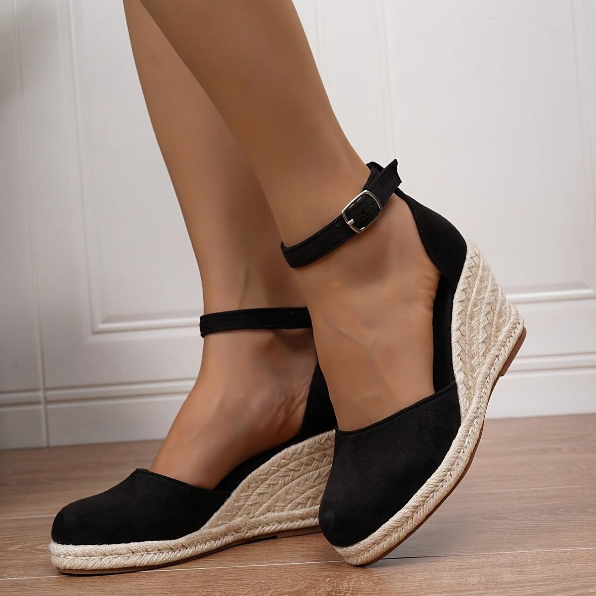 Anna | Sandalias de cuña casuales para mujer con hebilla en el tobillo