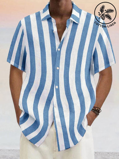 Camisa clásica de rayas de algodón y lino