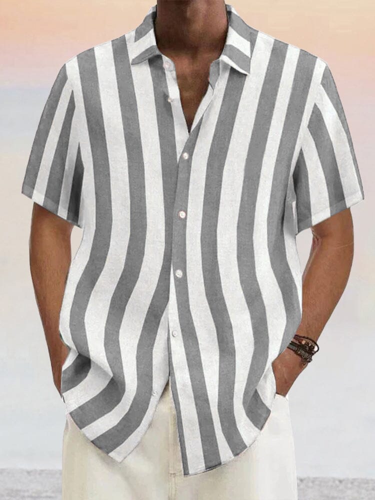 Camisa clásica de rayas de algodón y lino