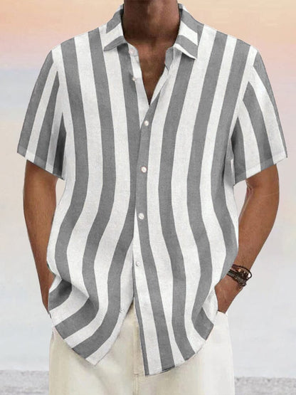 Camisa clásica de rayas de algodón y lino