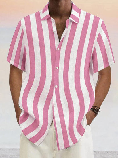 Camisa clásica de rayas de algodón y lino