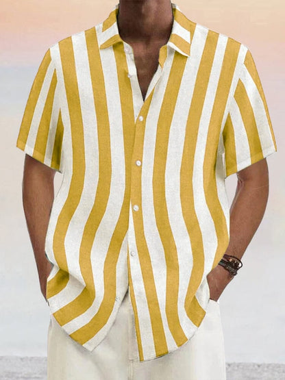 Camisa clásica de rayas de algodón y lino