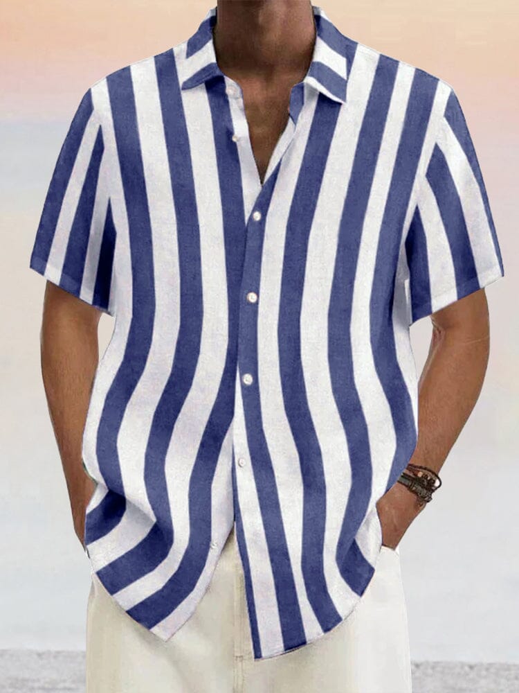 Camisa clásica de rayas de algodón y lino