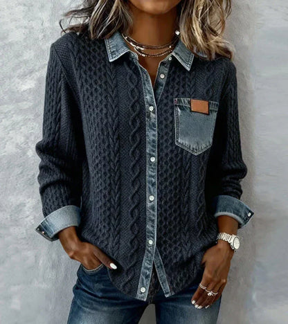 Áurea | Top de Punto Patchwork con Detalles de Denim