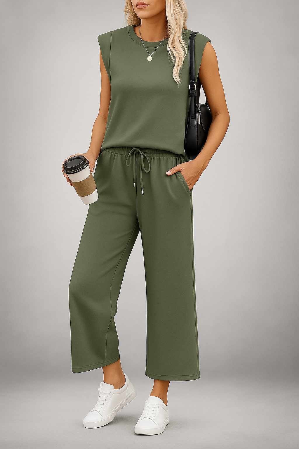 Conjunto de 2 piezas de top y pantalones anchos