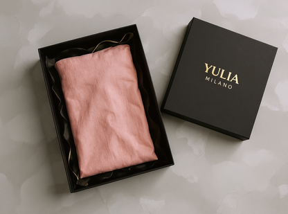 Vestido largo minimalista rosa con escote en V de mezcla de lino para mujer