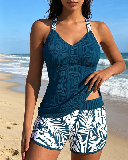 Tankini con cuello halter y estampado