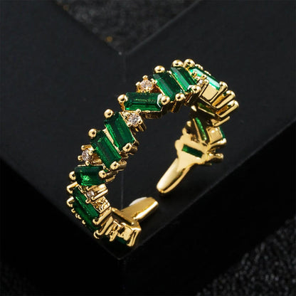 Anillo de esmeralda en corte baguette (ajustable)