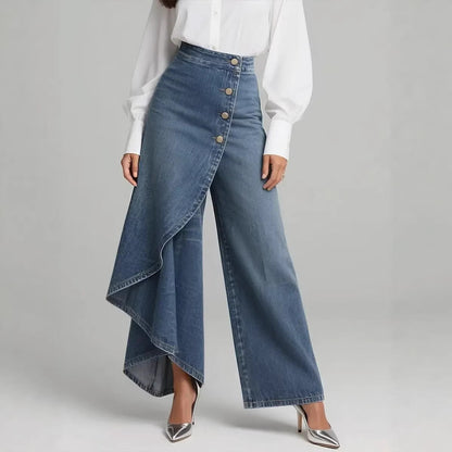 Pantalones únicos de moda con botones y volantes para mujer