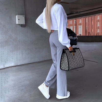 Camisa y Pantalón de traje holgado de moda para mujer(CONJUNTO)