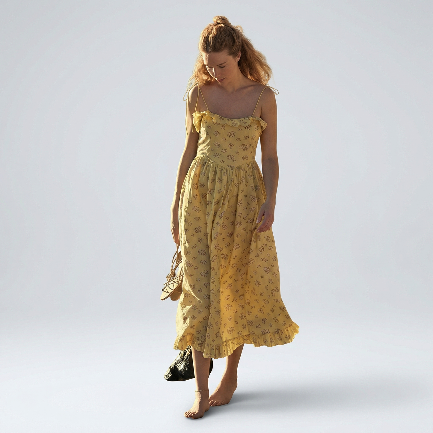 Vestido Midi Floral con Volantes