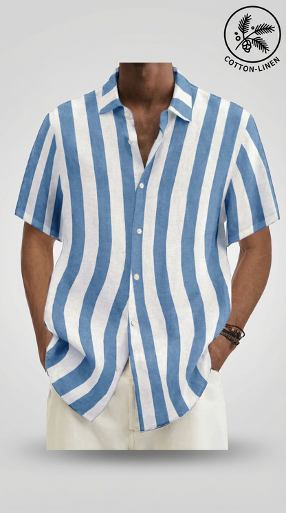 Camisa clásica de rayas de algodón y lino