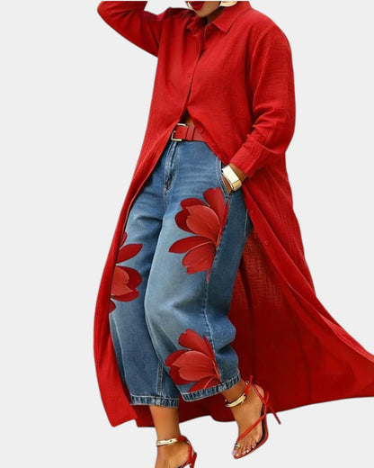Céliane | Conjunto vestido y pantalón vaquero ancho