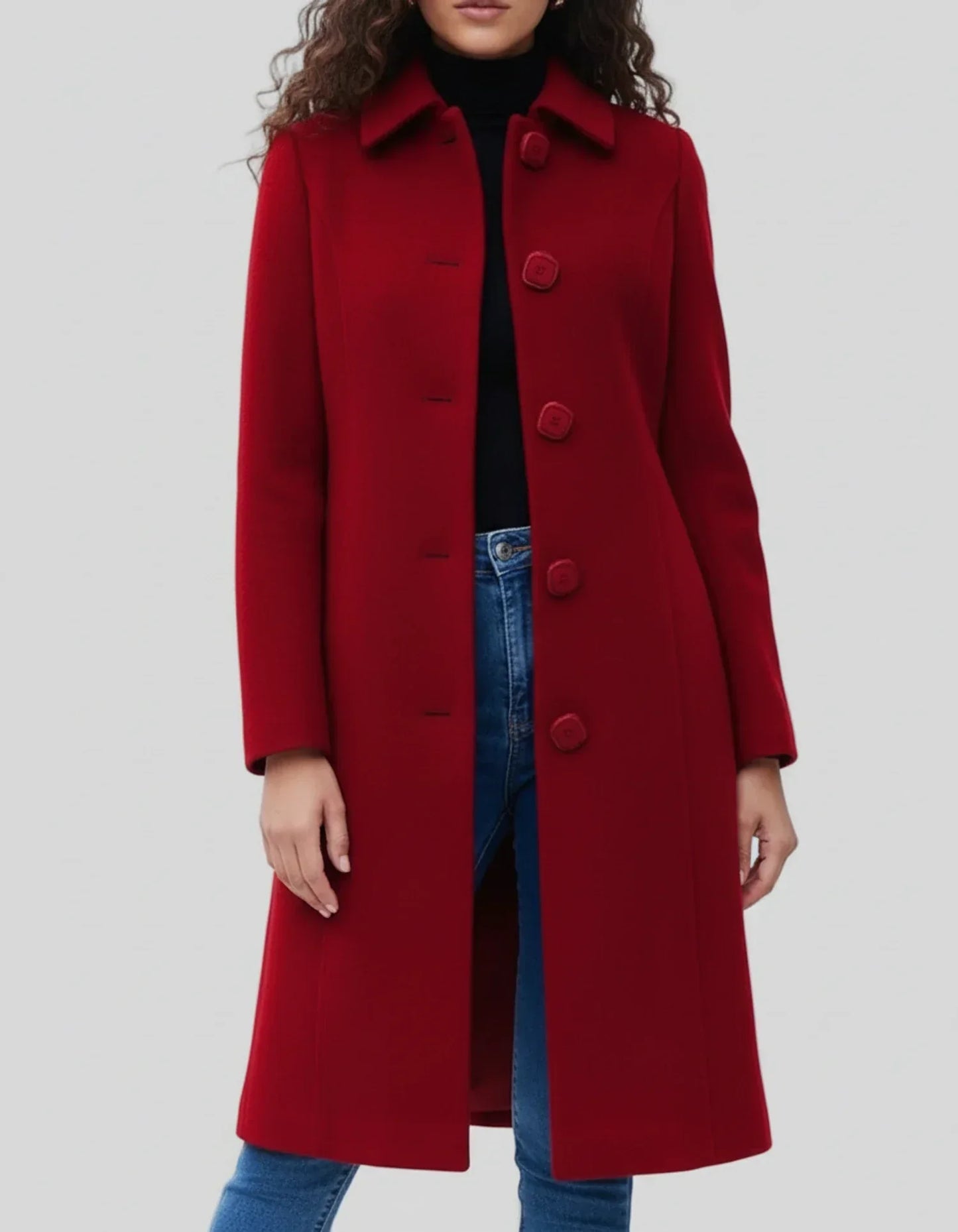 Abrigo de invierno para mujer a la moda con grandes botones y cierre único
