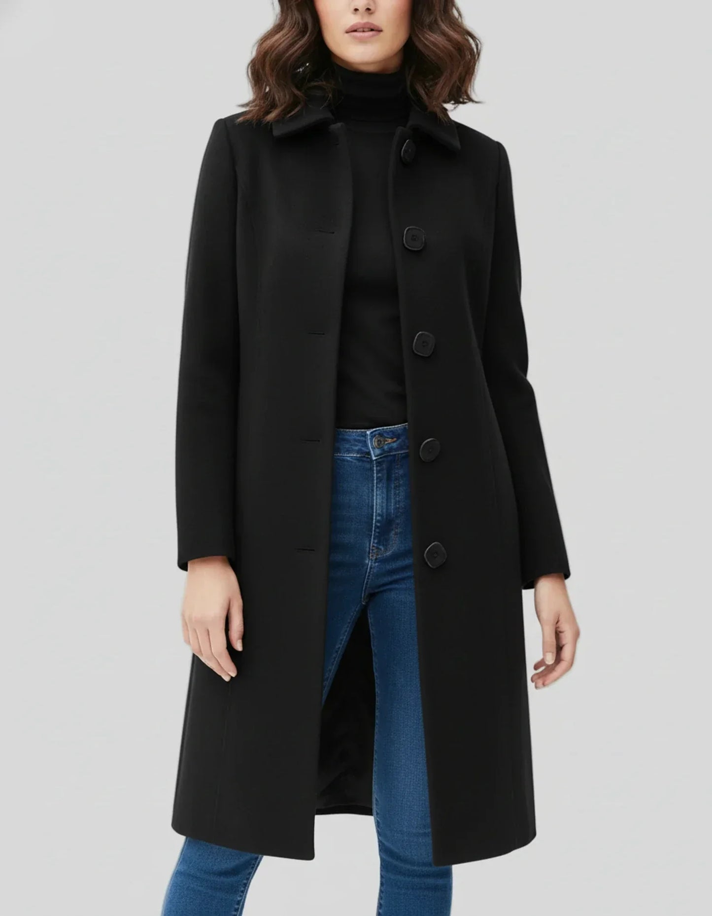 Abrigo de invierno para mujer a la moda con grandes botones y cierre único